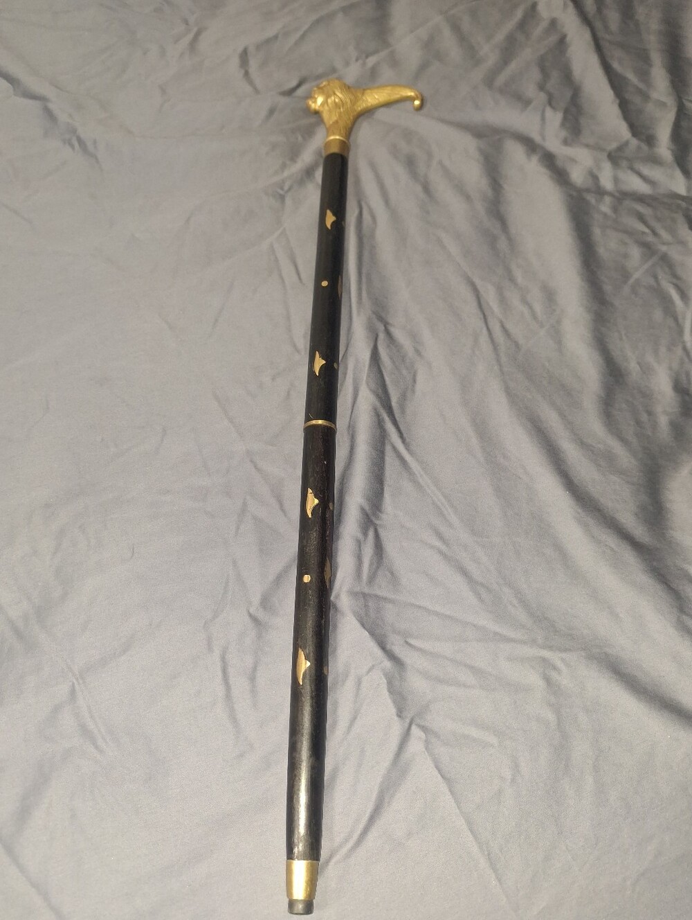 Black Walking Cane with Gold Lion-Head Handle